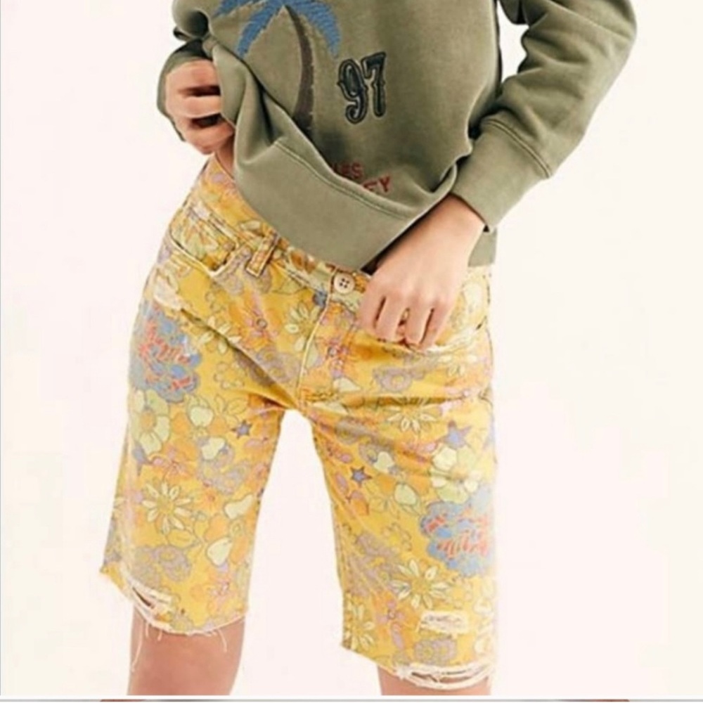 Free People Banana Combo Distressed Shorts